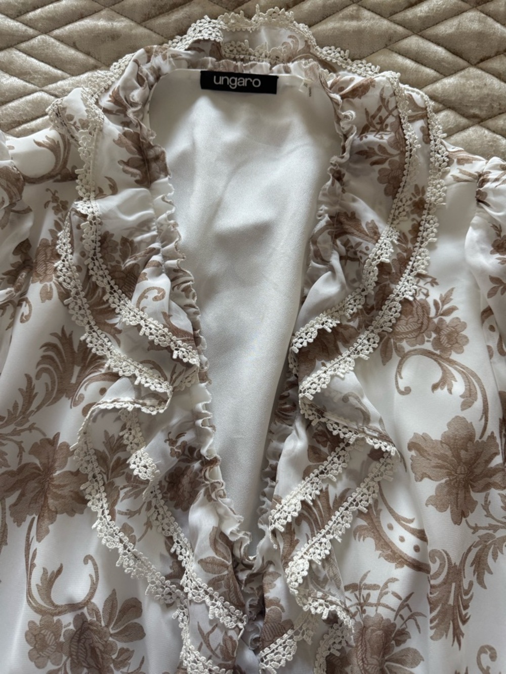 Ungaro Floral Paisley Ruffle Maxi Dress XXL Cream Gold NWOT - Picture 6 of 14